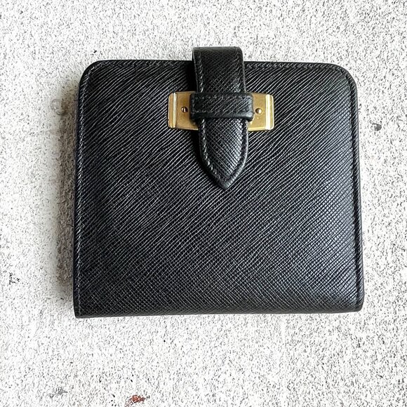 COACH Vintage 90s Gramercy Italy Black Coin Compact Textured Leather Wallet Rare - Picture 1 of 8